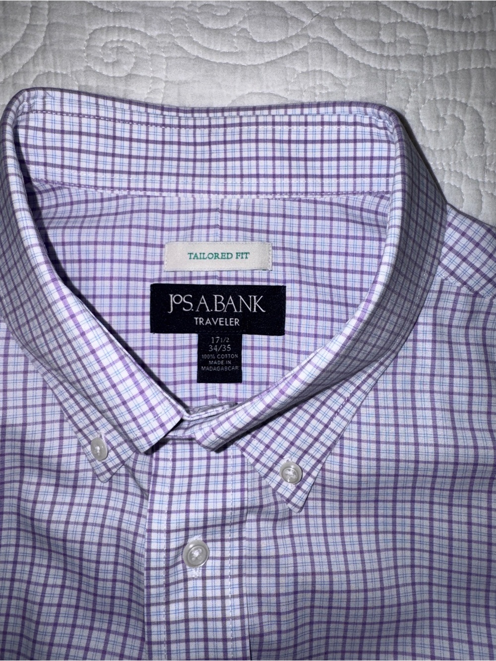 Jos. A. Bank Purple and White Plaid Tailored Fit Dress Shirt